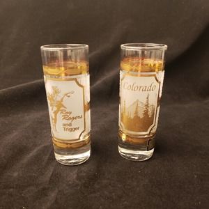 Set of 2 Vintage Culver Shot Glasses Colorado Roy Rogers 22k Gold